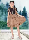 Brown Colour Stylish Party Wear Girls Frock Cotton Rayon Kids Collection Riya 02